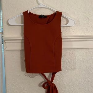 LULUS copper open back tie cropped top